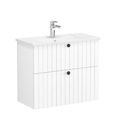 Vitra Root Groove 69247 Lavabo Dolabı, Çift Çekmeceli, Dar, 80 Cm, Mat Beyaz, Köşeli Lavabolu